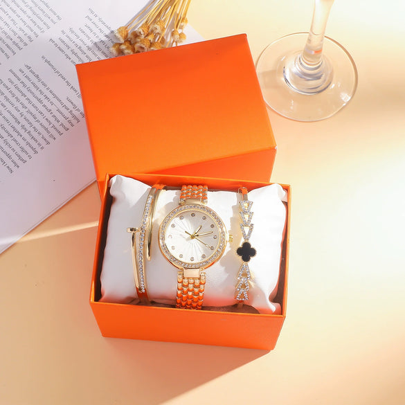 Ladies Titanium Steel And Stainless Steel Round Dial Quartz Watch Bracelet Set Fashion Casual Style