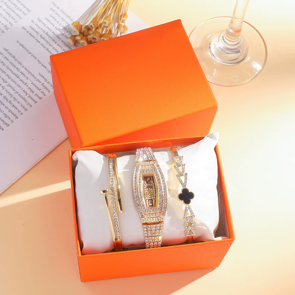 Ladies Titanium Steel And Stainless Steel Round Dial Quartz Watch Bracelet Set Fashion Casual Style
