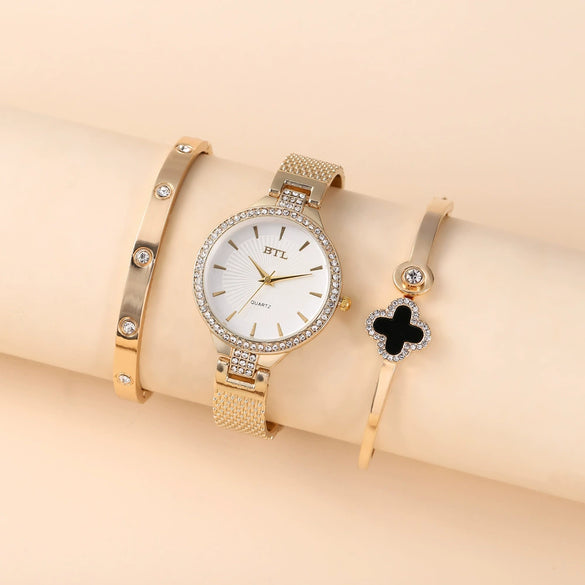 Ladies Titanium Steel And Stainless Steel Round Dial Quartz Watch Bracelet Set Fashion Casual Style