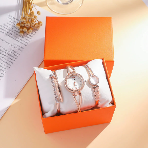 Ladies Titanium Steel And Stainless Steel Round Dial Quartz Watch Bracelet Set Fashion Casual Style