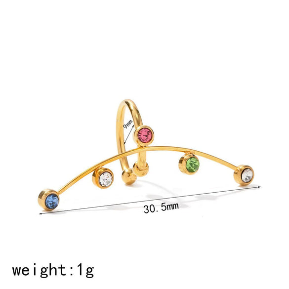 Ladies Titanium Steel Ear Clips With 18K Gold Diamond Zircon Geometric Style Electroplating Process High Sense