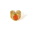Ladies Titanium Steel Hollow Wide Face Retro Geometric Opening Ring Inlaid With Oval Natural Stone Electroplated