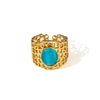 Ladies Titanium Steel Hollow Wide Face Retro Geometric Opening Ring Inlaid With Oval Natural Stone Electroplated