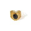Ladies Titanium Steel Hollow Wide Face Retro Geometric Opening Ring Inlaid With Oval Natural Stone Electroplated