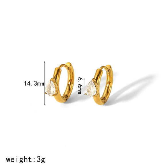 Ladies Titanium Steel Inlaid Zircon Earrings With Heart Drop Shape Geometric Light Luxury Style