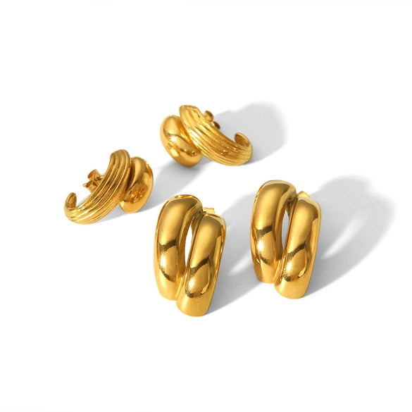 Ladies Titanium Steel Irregular Geometric Earrings With Electroplating Design