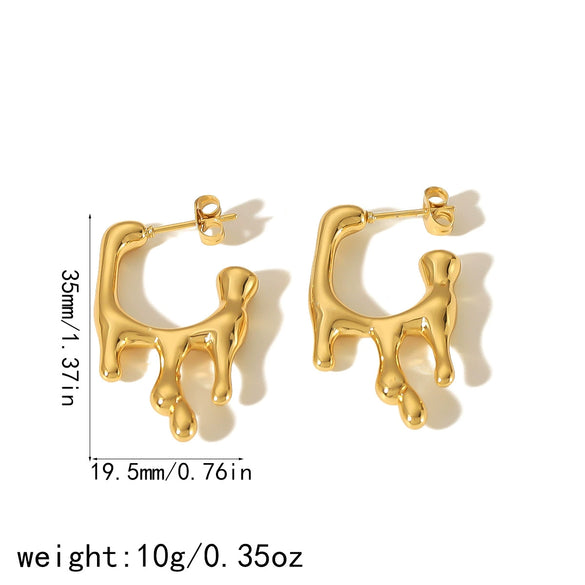 Ladies Titanium Steel 18K Gold Electroplated Geometric Lava Water Droplets Pearl Earrings