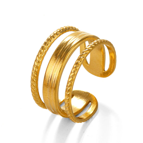 Ladies Titanium Steel Open Adjustable Hip Hop Geometric Ring With 18K Gold Plated Electroplating