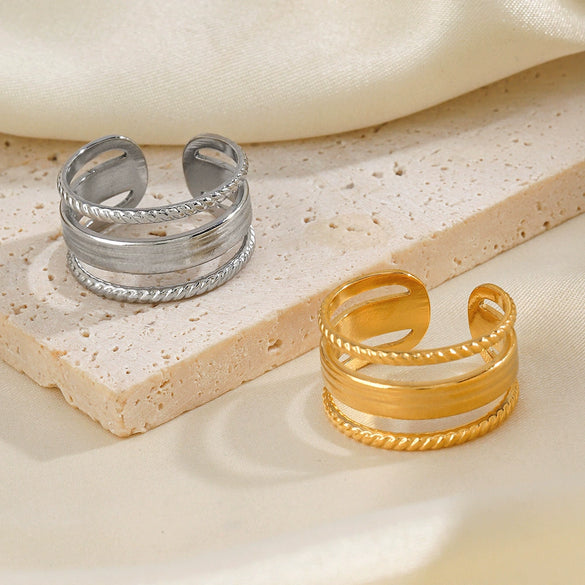 Ladies Titanium Steel Open Adjustable Hip Hop Geometric Ring With 18K Gold Plated Electroplating