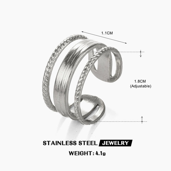 Ladies Titanium Steel Open Adjustable Hip Hop Geometric Ring With 18K Gold Plated Electroplating