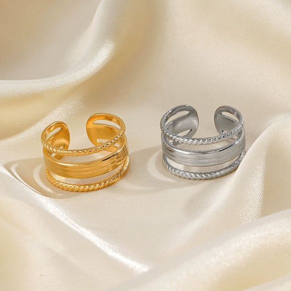 Ladies Titanium Steel Open Adjustable Hip Hop Geometric Ring With 18K Gold Plated Electroplating