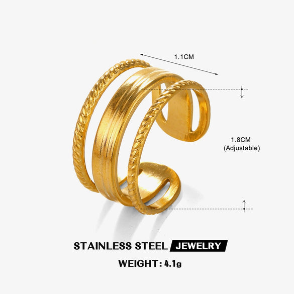 Ladies Titanium Steel Open Adjustable Hip Hop Geometric Ring With 18K Gold Plated Electroplating