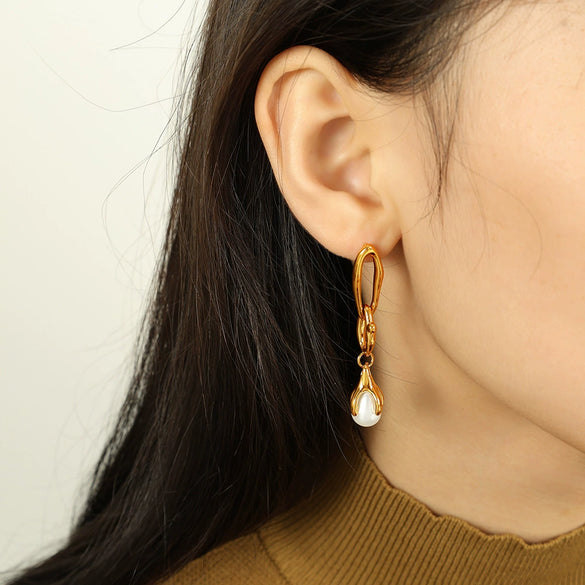 Ladies 316L Stainless Steel Plated Earrings With Creative Grip Clip Design And Pearl Accessories