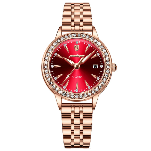 Ladies Ultrathin Fashion Waterproof Luminous Quartz Watches Alloy Case Stainless Steel Strap Round Dial