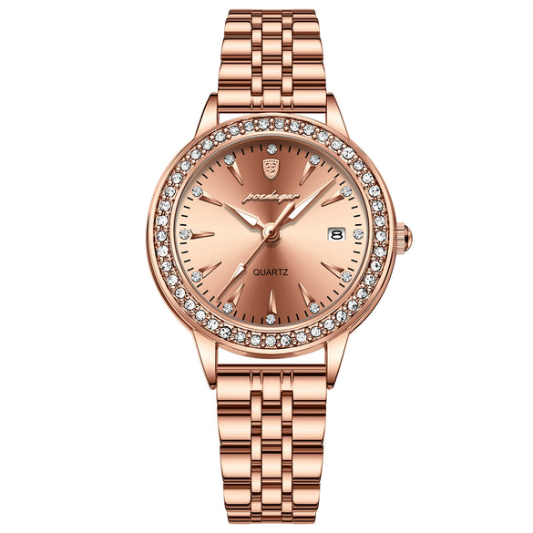 Ladies Ultrathin Fashion Waterproof Luminous Quartz Watches Alloy Case Stainless Steel Strap Round Dial