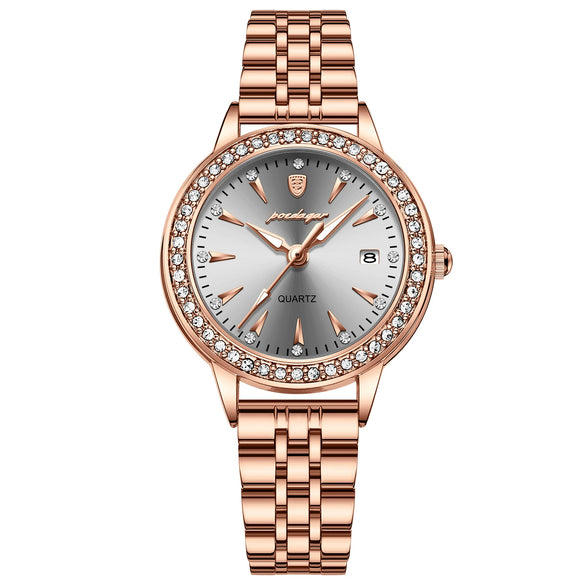 Ladies Ultrathin Fashion Waterproof Luminous Quartz Watches Alloy Case Stainless Steel Strap Round Dial