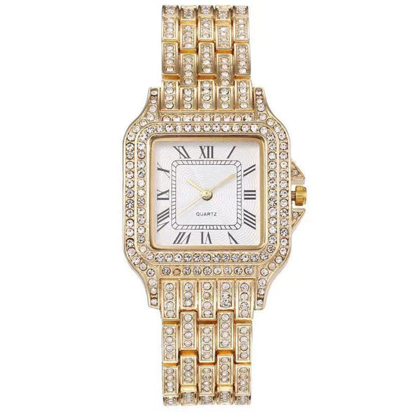 Ladies Watch Alloy Rectangle Quartz Watch With Stainless Steel Clasp And Spiral Crown