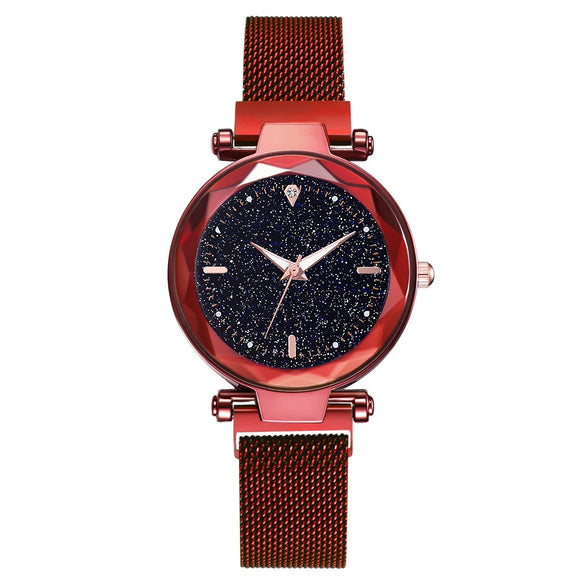 Ladies Watch Titanium Metal Magnet Buckle Glass Case Alloy Strap Round Dial Leisure Style