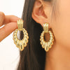 Ladies Zinc Alloy Geometric Style Electroplated Earrings With Flower And Drop Shape Pattern