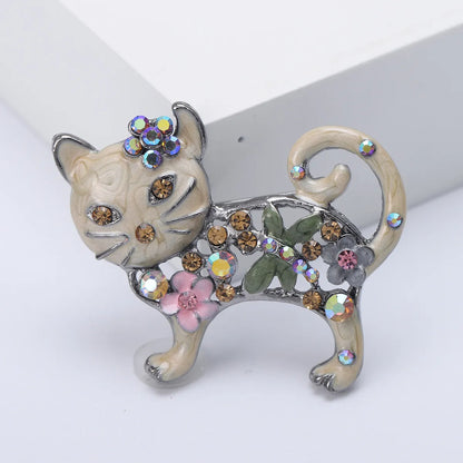 Lady Animal Alloy Enamel Plating Inlay Artificial Diamond Women'S Brooches