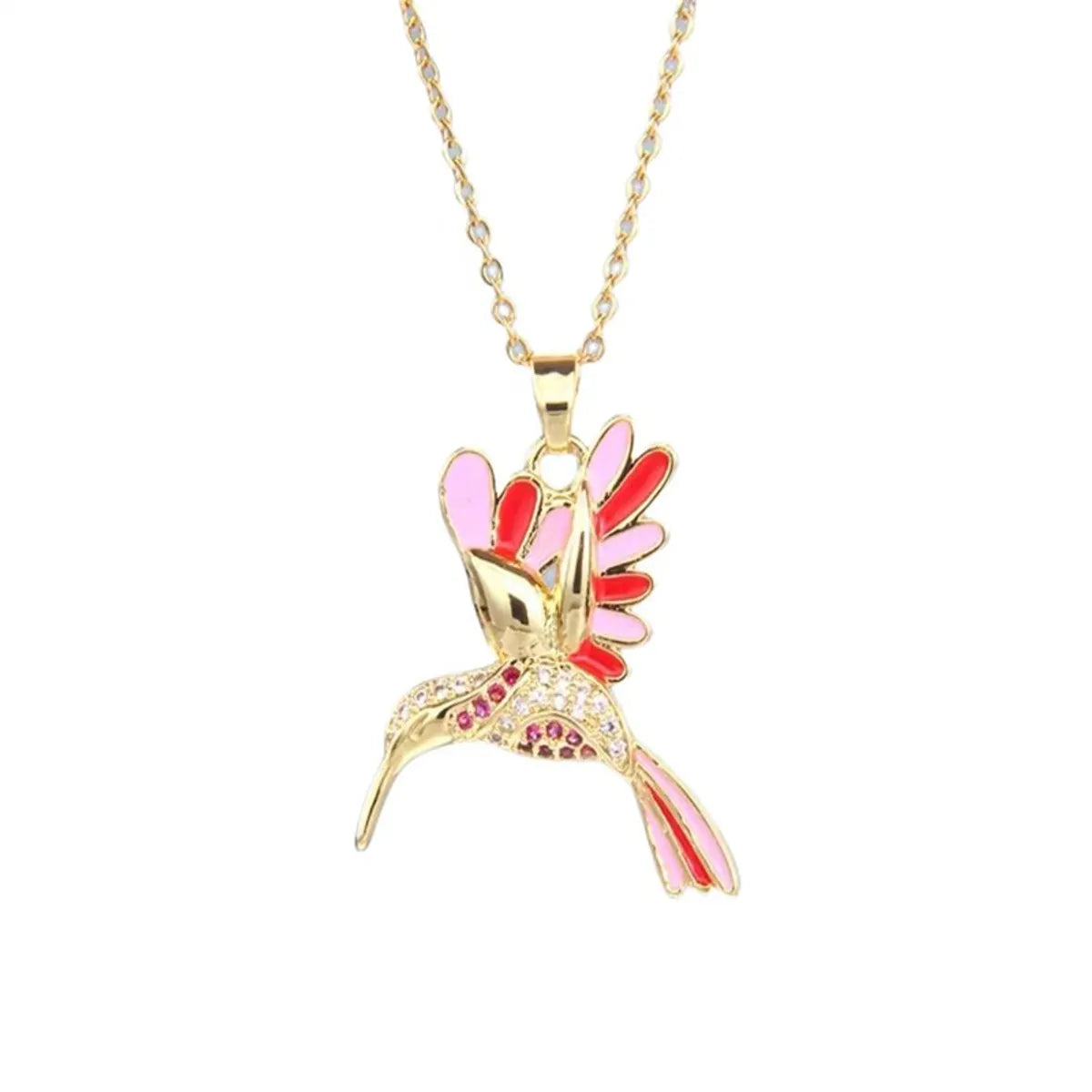 Lady Animal Bird Copper Enamel Plating Inlay Zircon Pendant Necklace