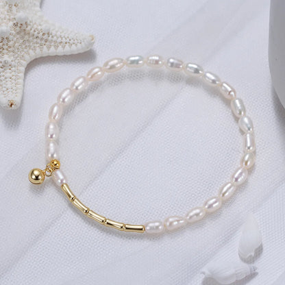 Lady Baroque Style Solid Color Freshwater Pearl Sterling Silver Plating 14k Gold Plated Bracelets