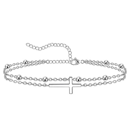 Lady Beach Streetwear Cross Heart Shape Stainless Steel Women'S Anklet