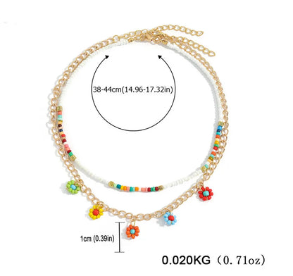 Lady Bohemian Cherry Flower Plastic Soft Clay Iron Wholesale Double Layer Necklaces