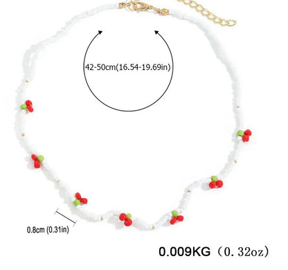 Lady Bohemian Cherry Flower Plastic Soft Clay Iron Wholesale Double Layer Necklaces