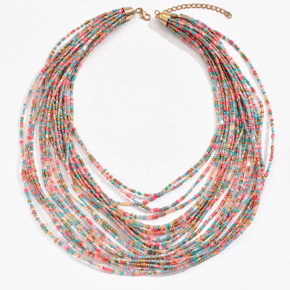 Lady Bohemian Geometric Solid Color Beaded Metal Layered Women'S Layered Necklaces