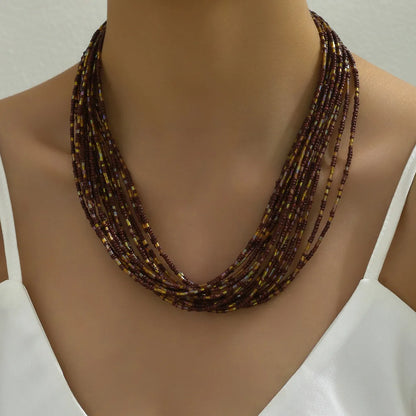 Lady Bohemian Geometric Solid Color Beaded Metal Layered Women'S Layered Necklaces