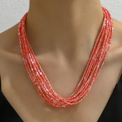 Lady Bohemian Geometric Solid Color Beaded Metal Layered Women'S Layered Necklaces