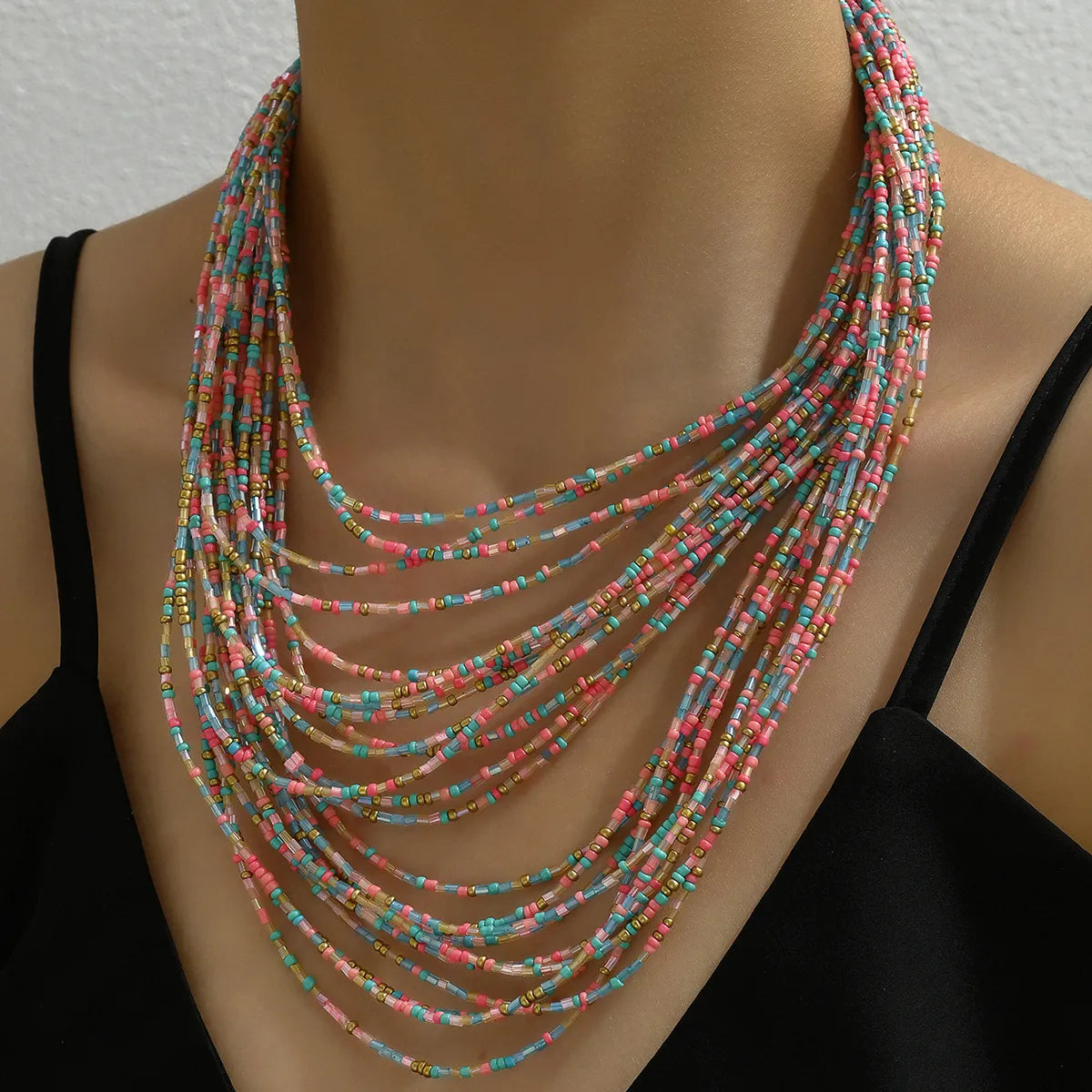 Lady Bohemian Geometric Solid Color Beaded Metal Layered Women'S Layered Necklaces