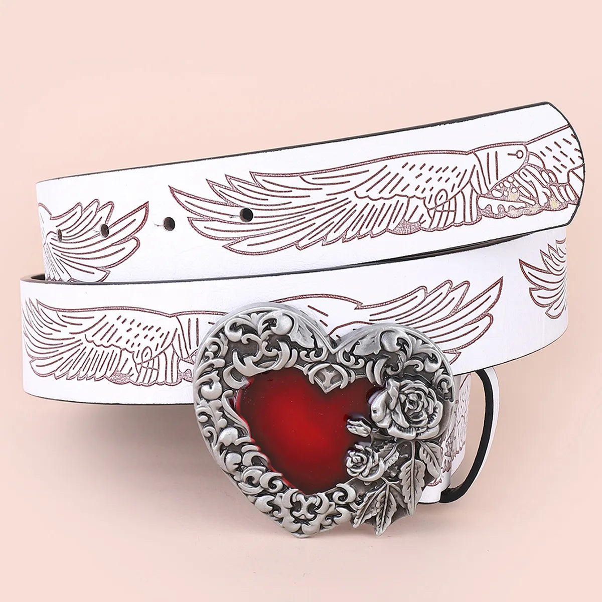 Lady Bohemian Heart Shape Flower Pu Leather Women'S Leather Belts