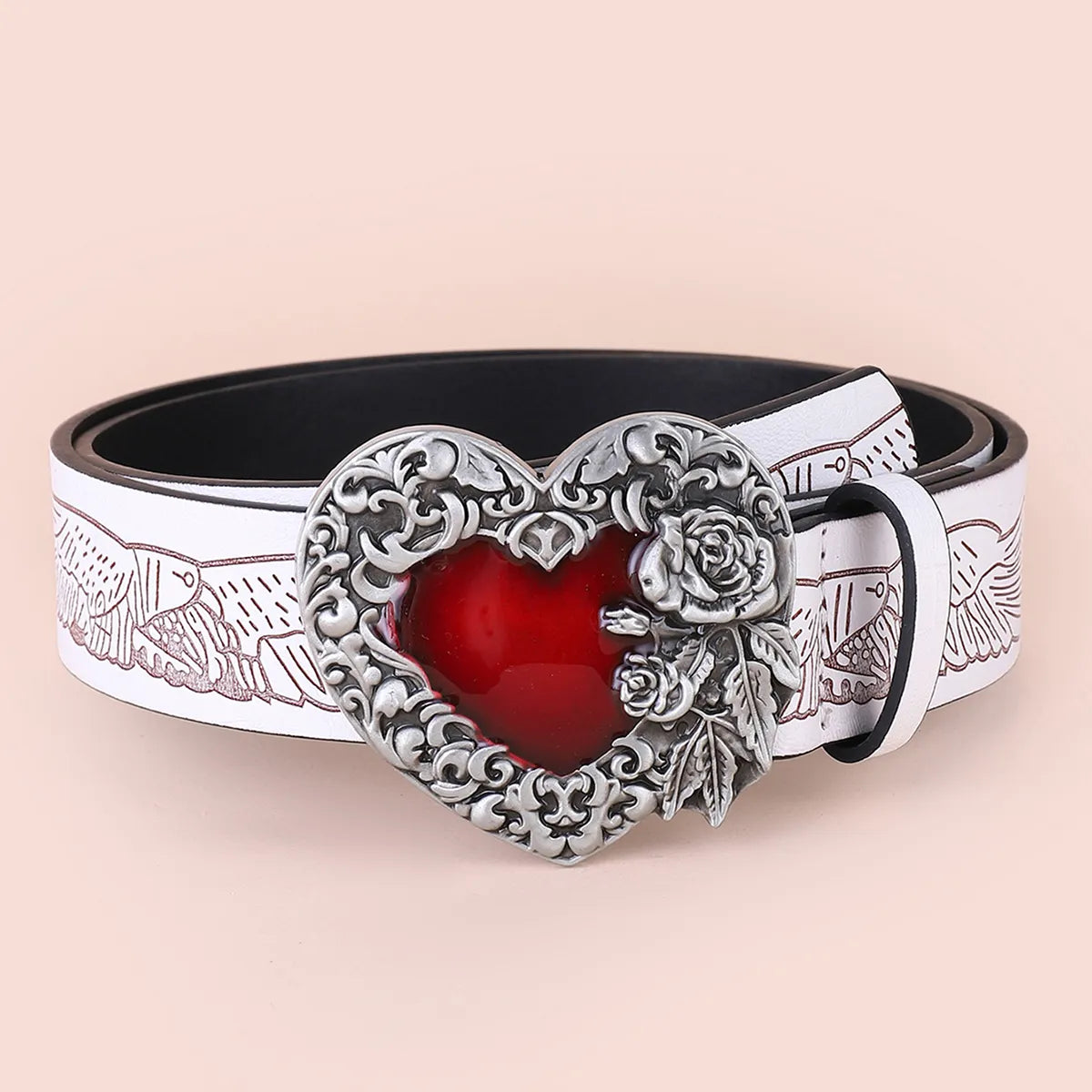 Lady Bohemian Heart Shape Flower Pu Leather Women'S Leather Belts