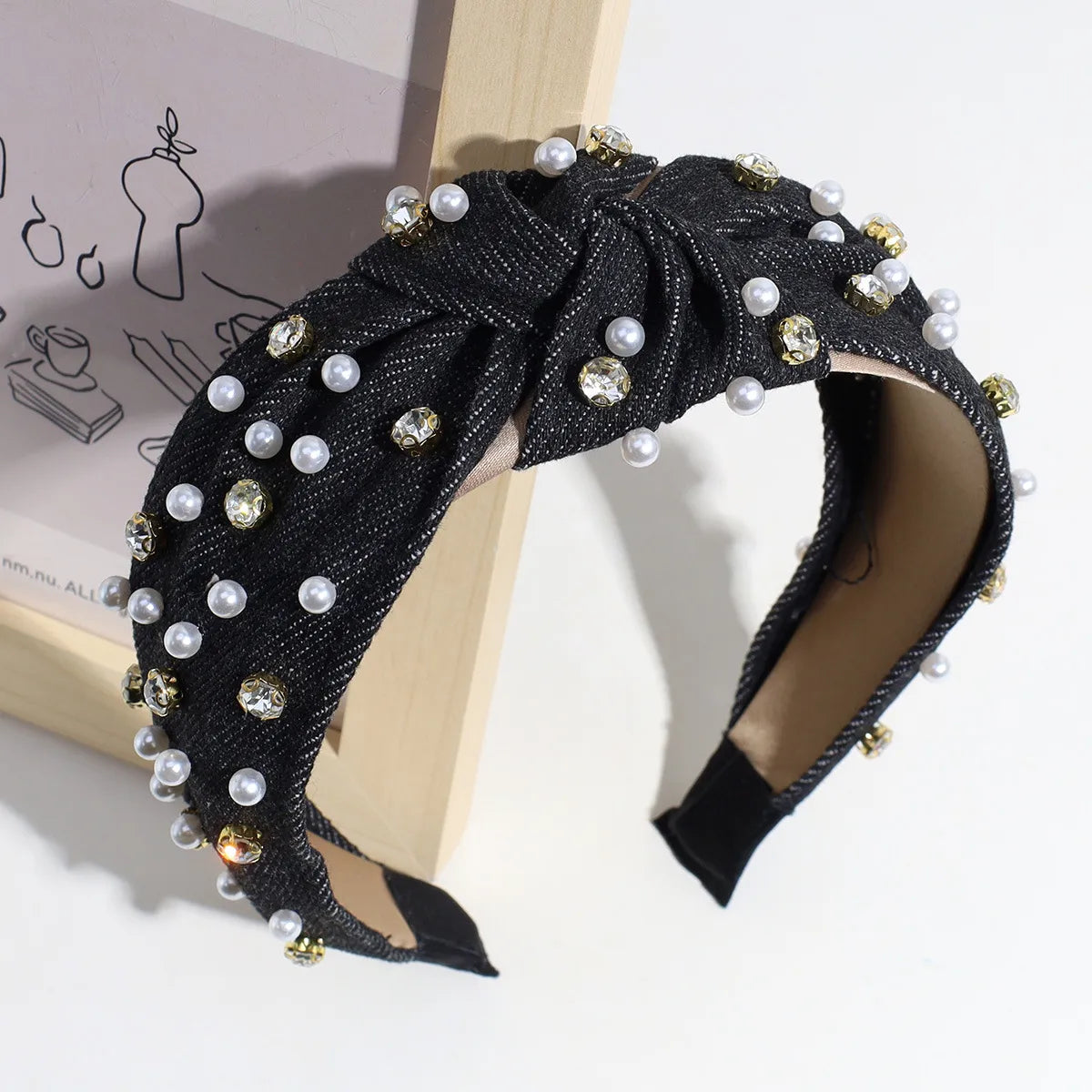 Lady Bow Knot Cloth Pearl Hair Band