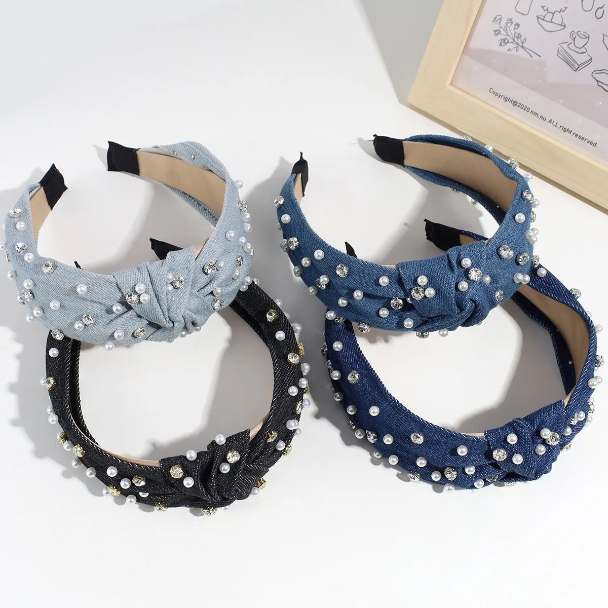 Lady Bow Knot Cloth Pearl Hair Band