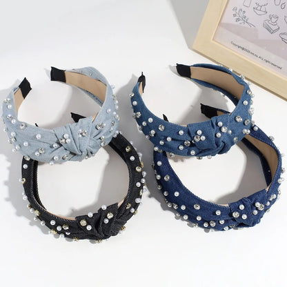 Lady Bow Knot Cloth Pearl Hair Band