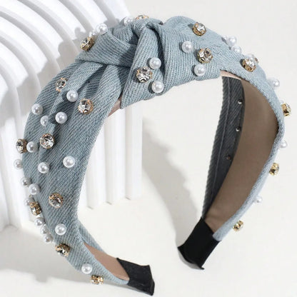 Lady Bow Knot Cloth Pearl Hair Band