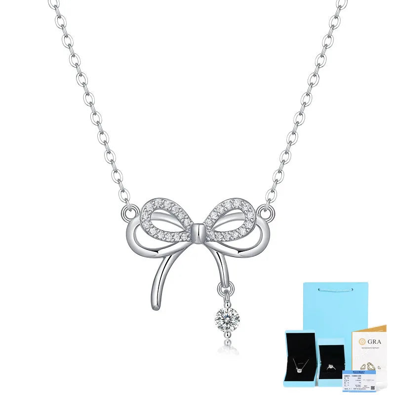 Lady Bow Knot Sterling Silver Moissanite Pendant Necklace In Bulk