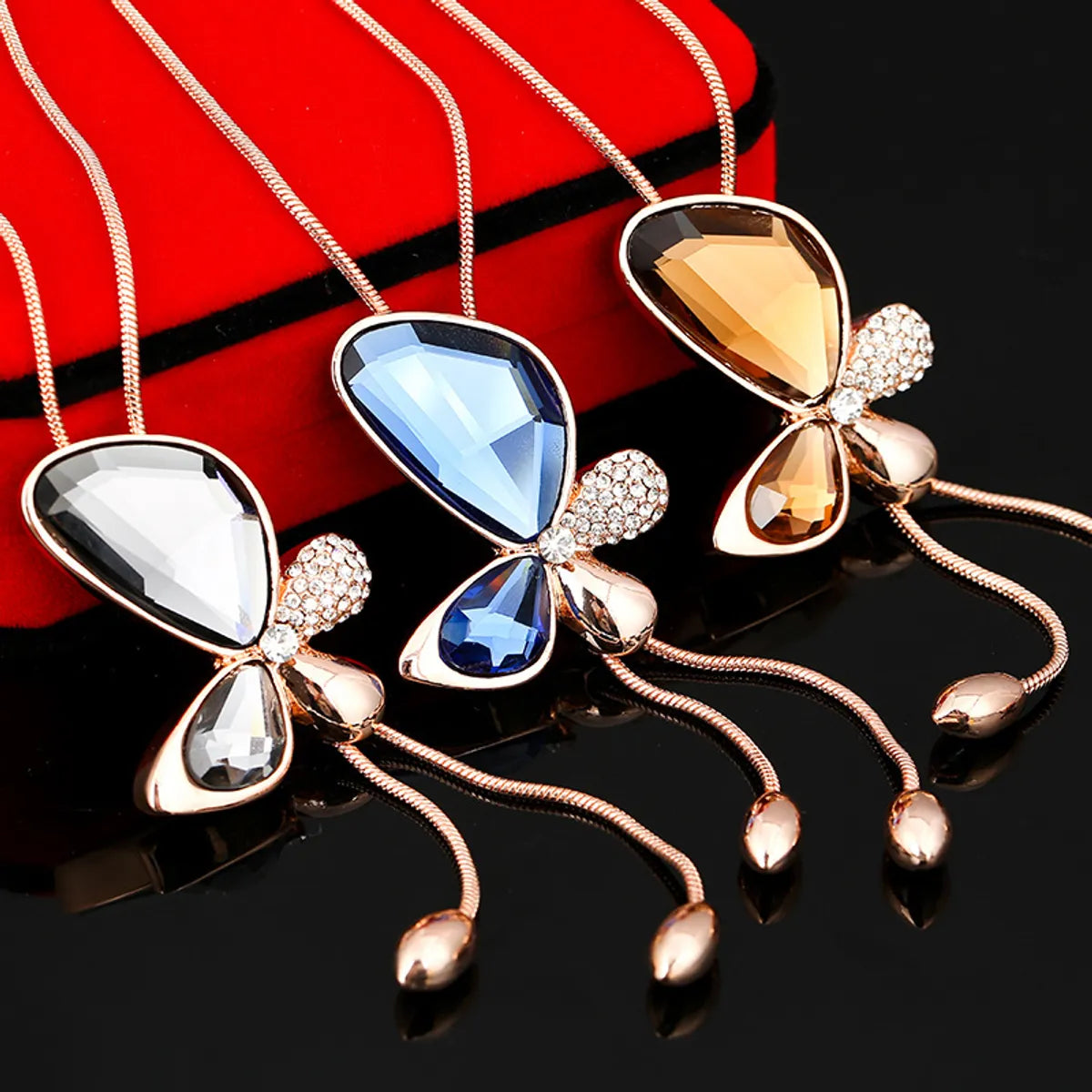 Lady Butterfly Alloy Glass Copper Pendant Necklace