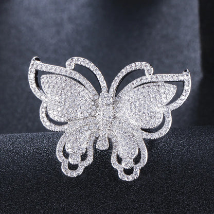 Lady Butterfly Copper Plating Inlay Zircon White Gold Plated Rhodium Plated Rings