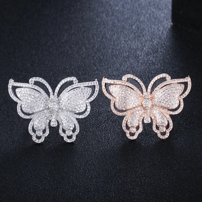 Lady Butterfly Copper Plating Inlay Zircon White Gold Plated Rhodium Plated Rings