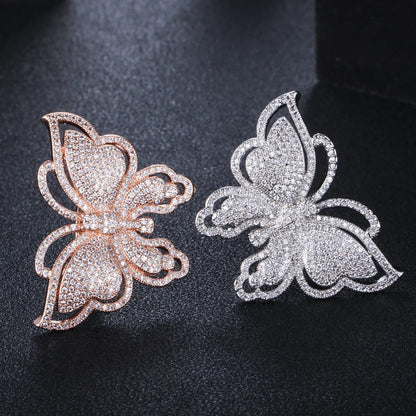 Lady Butterfly Copper Plating Inlay Zircon White Gold Plated Rhodium Plated Rings