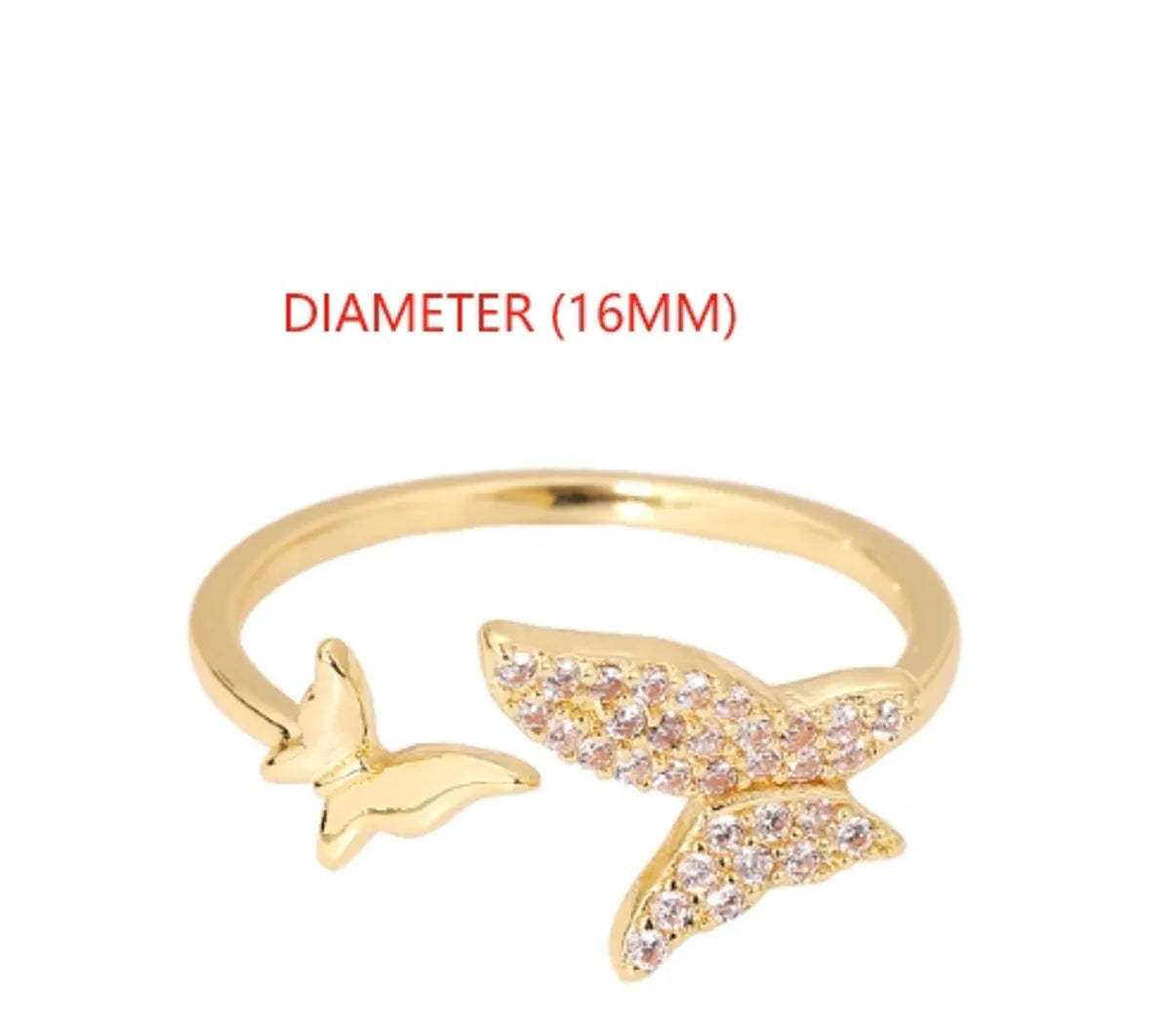 Lady Butterfly Metal Plating Inlay Zircon Unisex Open Rings