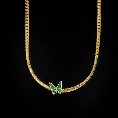 Lady Butterfly Stainless Steel Plating 18k Gold Plated Necklace