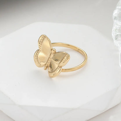 304 Stainless Steel 14K Gold Plated Lady Plating Butterfly Rings