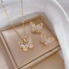 Wholesale Lady Butterfly Titanium Steel Plating Inlay Zircon Earrings Necklace