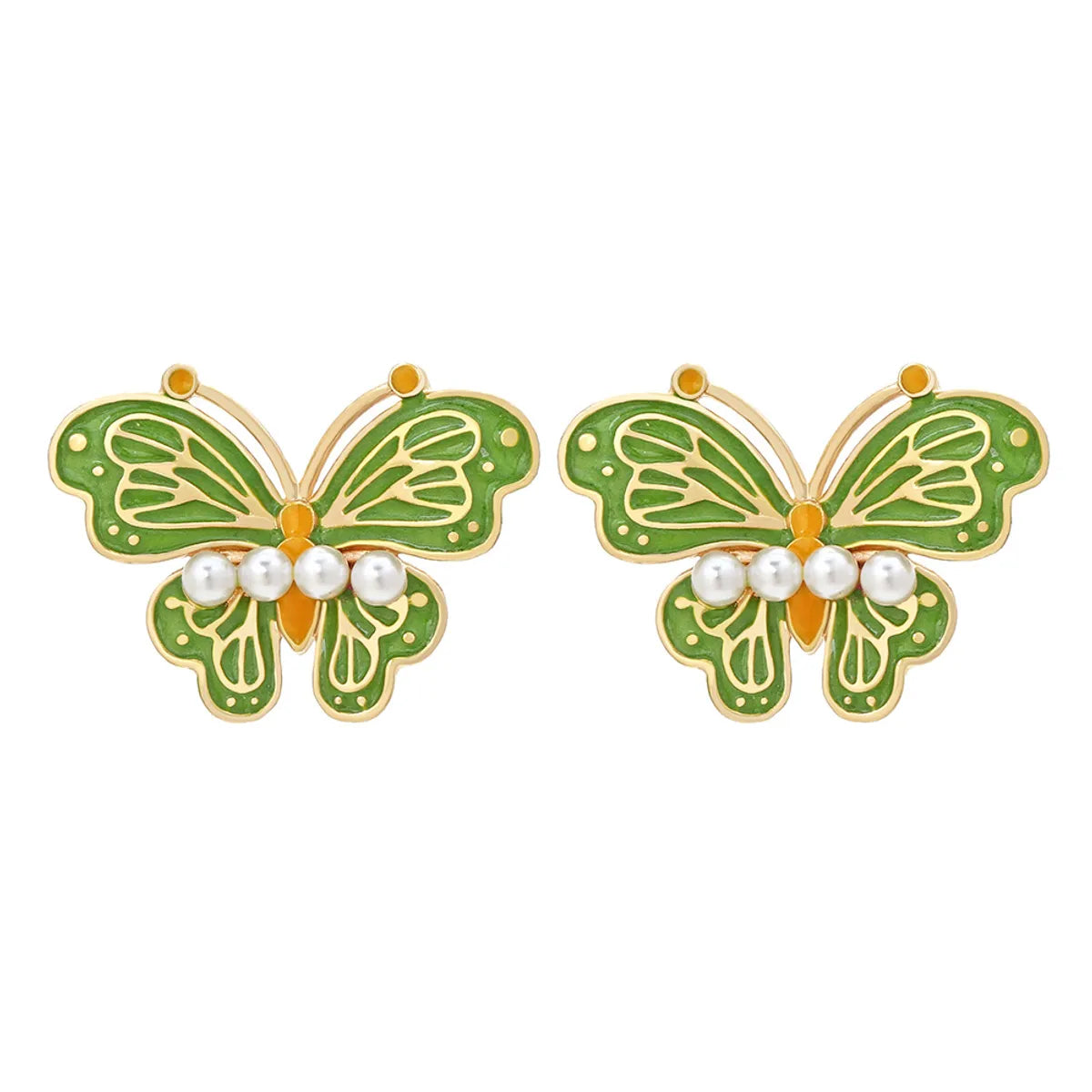 Lady Butterfly Zinc Alloy Enamel Artificial Pearls Women'S Ear Studs