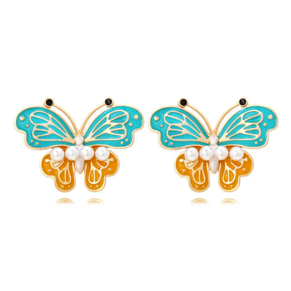 Lady Butterfly Zinc Alloy Enamel Artificial Pearls Women'S Ear Studs